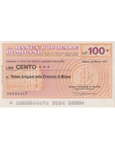 100 lire Unione Artigiani della Provincia di Milano - 28.03.1977 - (BPM16) FDS