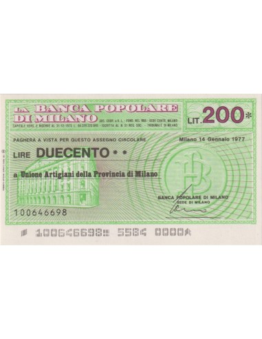 200 lire Unione Artigiani della Provincia di Milano - 14.01.1977 - (BPM22) FDS
