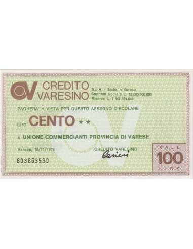 100 lire Unione Commercianti Provincia di Varese - 15.11.1976 - (CRVA2) FDS