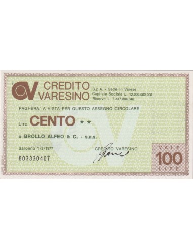 100 lire Brollo Alfeo & C. - s.a.s. - 01.03.1977 - (CRVA6) FDS