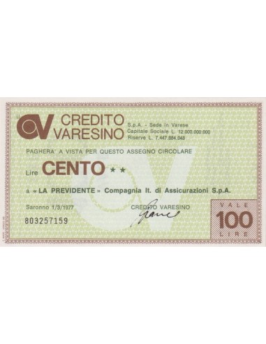 100 lire "La Previdente" Compagnia It. di Assicurazioni S.p.A. - 01.03.1977 - (CRVA7) FDS