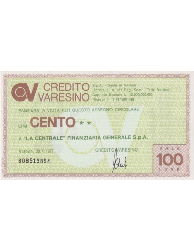 100 lire La Centrale Finanziaria Generale S.p.A. - 20.04.1977 - (CRVA9) FDS