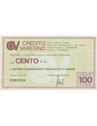 100 lire Unione Commercianti Provincia di Varese - 03.08.1977 - (CRVA13) FDS