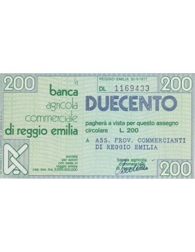 200 lire Ass. Prov. Commercianti di Reggio Emilia - 30.09.1977 - (BCRE10) FDS