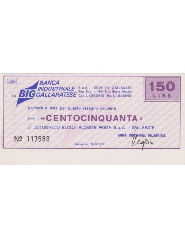 150 lire Cotonificio Succ.ri Alceste Pasta S.p.A. - Gallarate - 14.03.1977 - (BIG7) FDS