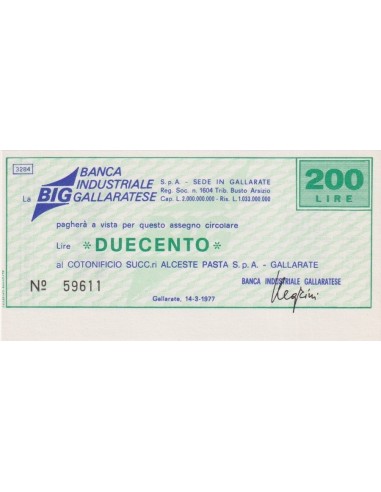 200 lire Cotonificio Succ.ri Alceste Pasta S.p.A. - Gallarate - 14.03.1977 - (BIG11) FDS