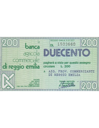200 lire Ass. Prov. Commercianti di Reggio Emilia - 05.10.1977 - (BCRE12) FDS