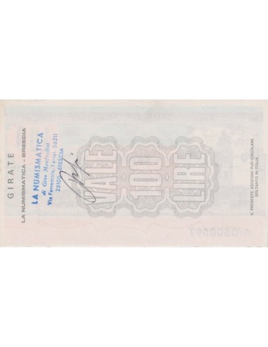 100 lire La Numismatica - Brescia (con timbro + firma a mano) - 09.12.1976 - (BPB2c) FDS