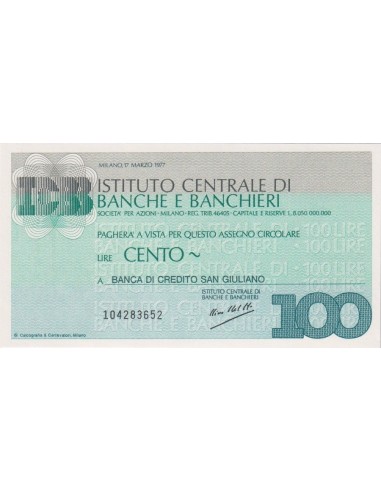 100 lire Banca di Credito San Giuliano - 17.03.1977 - (ICBB16) FDS