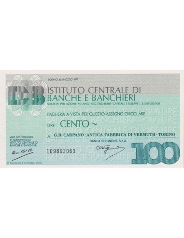 100 lire G.B. Carpano - Antica Fabbrica di Vermuth - Torino - 10.05.1977 - (ICBB39) FDS