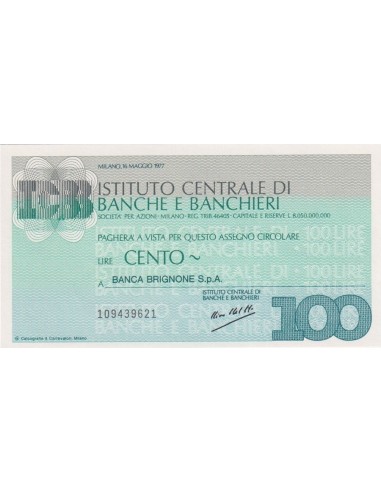 100 lire Banca Brignone S.p.A. - 16.05.1977 - (ICBB43) FDS