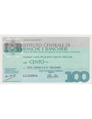 100 lire Soc. Union A & O - Bolzano - 20.05.1977 - (ICBB47) FDS