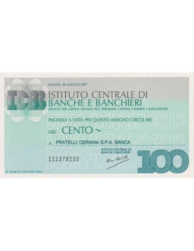 100 lire  Fratelli Ceriana S.p.A. Banca - 30.05.1977 - (ICBB52) FDS