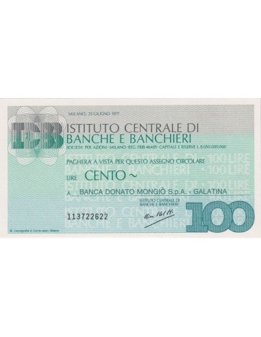 100 lire Banca Donato Mongiò S.p.A. - Galatina - 25.06.1977 - (ICBB53) FDS