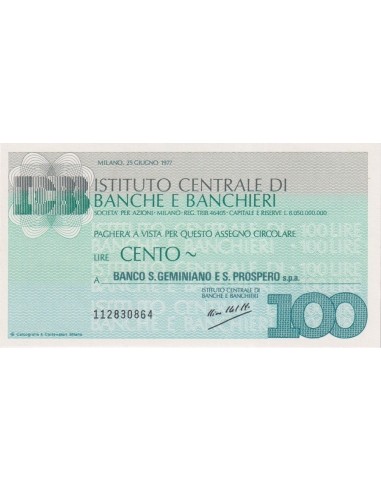100 lire Banco S. Geminiano e S. Prospero S.p.A. - 25.06.1977 - (ICBB57) FDS