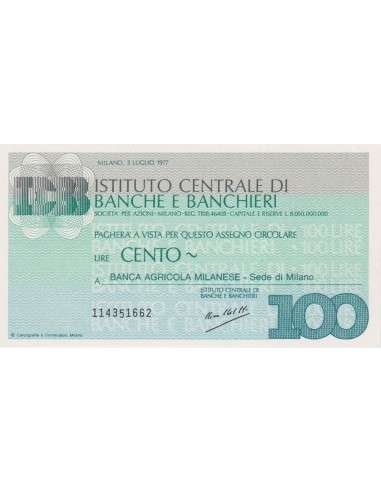 100 lire Banca Agricola Milanese - sede di Milano - 05.07.1977 - (ICBB58) FDS