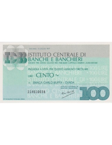 100 lire Banca Carlo Buffa - Ovada - 05.07.1977 - (ICBB59) FDS