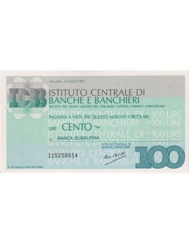 100 lire Banca Subalpina - 05.07.1977 - (ICBB62) FDS