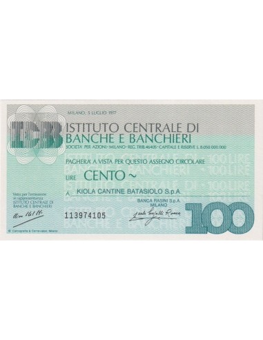 100 lire Kiola Cantine Batasiolo S.p.A. - 05.07.1977 - (ICBB64) FDS