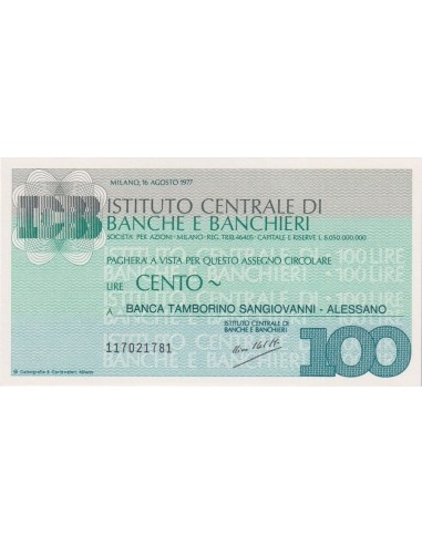 100 lire Banca Tamborino Sangiovanni - Alessano - 16.08.1977 - (ICBB71) FDS
