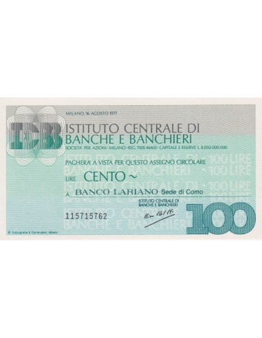 100 lire Banco Lariano sede di Como - 16.08.1977 - (ICBB72) FDS