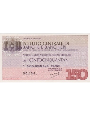 150 lire Banca Rasini S.p.A. - Milano - 20.07.1977 - (ICBB77) FDS