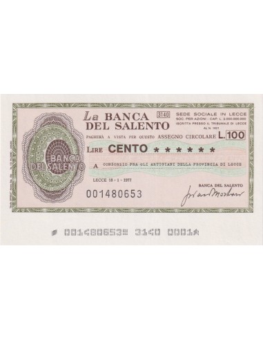 100 lire Consorzio fra gli Artigiani della Provincia di Lecce - 18.01.1977 - (BDS3) FDS