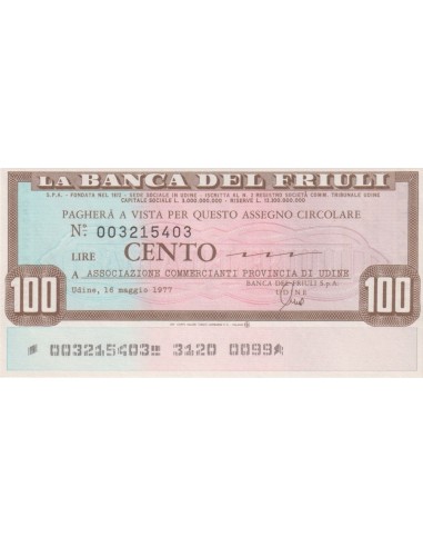 100 lire Associazione Commercianti Provincia di Udine - 16.05.1977 - (BDF5) FDS