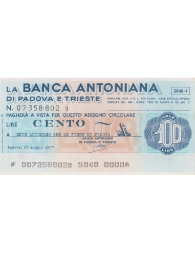 100 lire  Ente Autonomo per le Fiere di Padova - 23.05.1977 - (BAPT10) FDS
