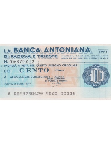 100 lire Associazione Commercianti - Padova - 13.06.1977 - (BAPT11) FDS